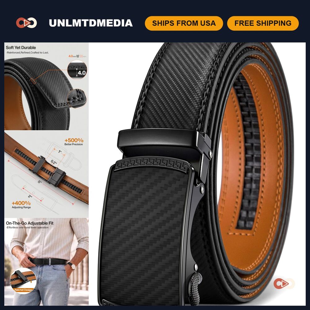 Men's Trimmable Ratchet Leather Belt 1 3/8" - Stylish Gift Boxed Accessory